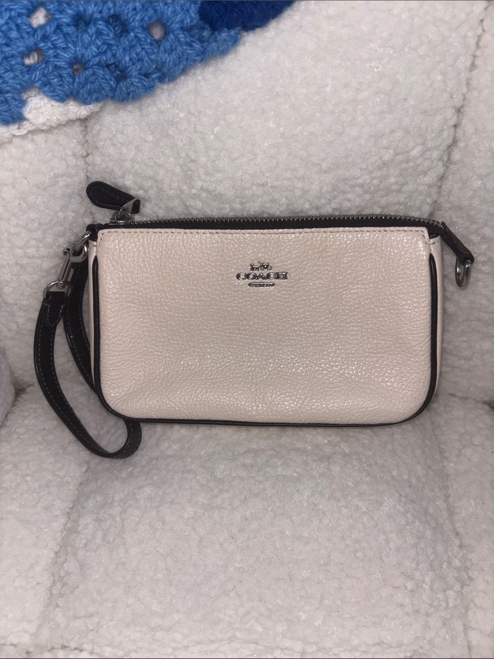 Coach Pebbled Leather Wristlet - Light cream